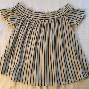 Off the shoulder white and gray striped shirt
